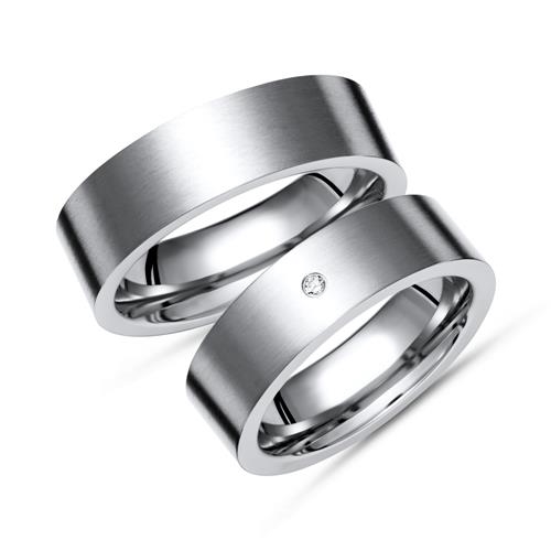 Vielsesringe i Titanium med Diamant 0,02 ct. - 6,5 mm