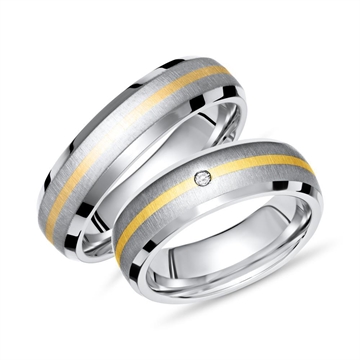 Vielsesringe i Titanium og 14 kt. Guld med Diamant 0,02 ct.