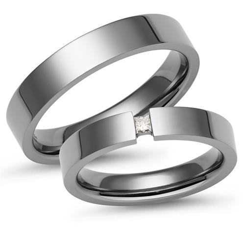 Vielsesringe i Titanium med Diamant 0,05 ct. - 4 mm