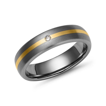 Vielsesring i Titanium og Guld med Diamant 0,02 ct.