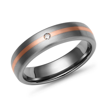 Vielsesring i Titanium og Rosaguld med Diamant - 0,02 ct.