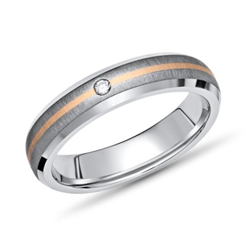 Vielsesring i Titanium og 14 kt. Guld med Diamant 0,02 ct - 4 mm