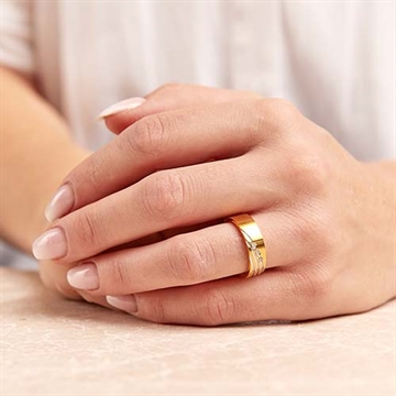 Forgyldt vielsesring i Stål med Zirkonia - 6 mm