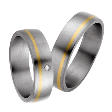 Vielsesringe i Titanium og 14 kt. Guld - 6 mm