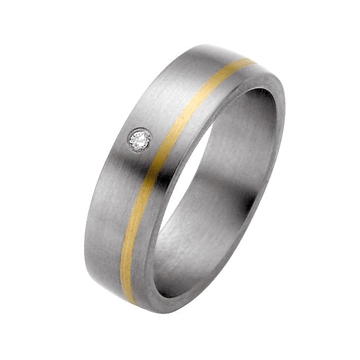 Vielsesring i Titanium og 14 kt. Guld med Diamant - 6 mm