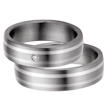 Vielsesringe i Titanium og Sølv med Diamant 0,02 ct - 6 mm