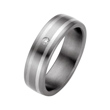 Vielsesring i Titanium og Sølv med Diamant  - 6 mm