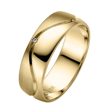 Vielsesring i Guld med diamant - 6,0 mm