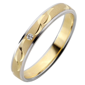 Vielsesring i 8 kt. Guld og Hvidguld med Diamant 0,015 ct.