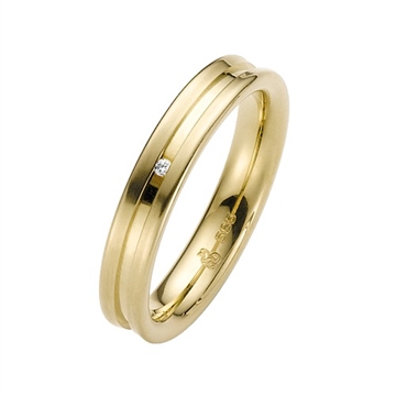 Vielsesring i Guld med Diamant - 4 mm