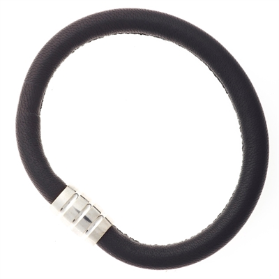 Sort læderarmbånd med rhodineret sølvlås fra Lund Copenhagen