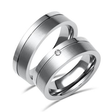 Vielsesringe i Titanium med Diamant 0,02 ct. - 6 mm