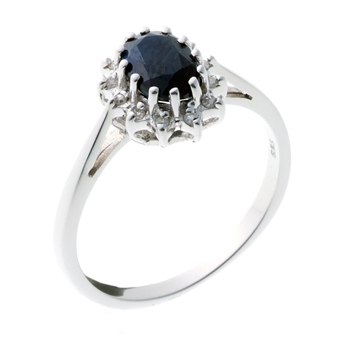 Hvidguldsring i 14 kt. Hvidguld med Safir og Diamanter - 0,06 ct.