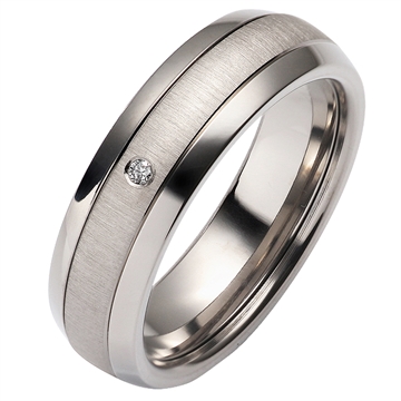 Vielsesring i Titanium og Palladium med Diamant - 6 mm