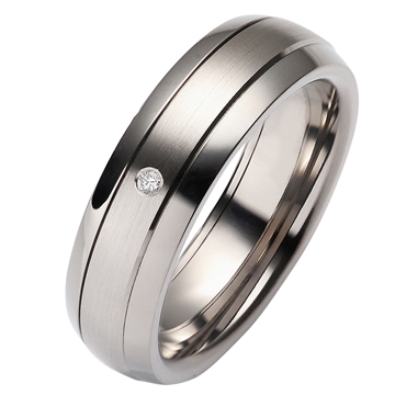 Vielsesrine i Titanium og Palladium med Diamant - 6 mm