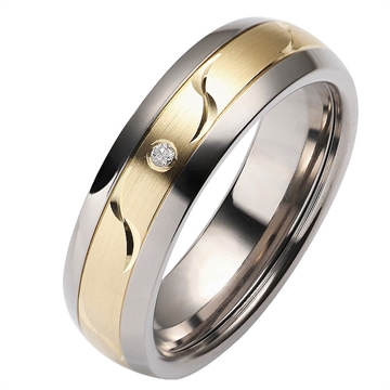 Vielsesring i Titanium og 8 kt. Guld med Diamant - 6 mm