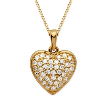 Collier i 8 kt. Guld med  Hjerte og Zirkonia