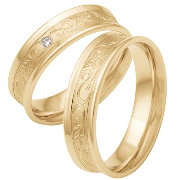 Vielsesringe i 9 kt. Guld med Diamant og blomstermønster