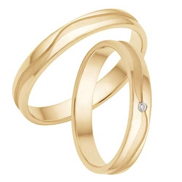 Vielsesringe i 9 kt. Guld med Diamant 0,01 ct - 3,5 mm
