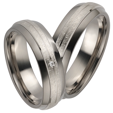 Vielsesringe i Titanium og 8 kt. Hvidguld - 6 mm