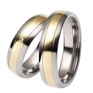 Vielsesringe i Titanium og 8 kt. Guld - 6 mm