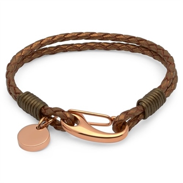 Bronzefarvet læderarmbånd med gravering