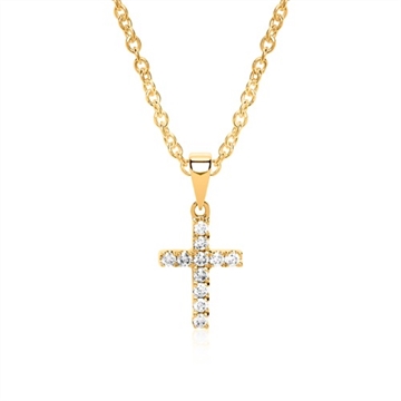 Vedhæng i 14 kt. Guld med Kors og Diamanter - 0,11 ct 