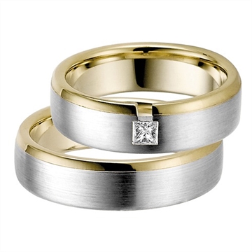 Vielsesringe i Guld og Hvidguld med Diamant 0,10 ct.