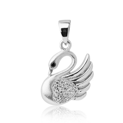 Vedhæng i Sterling Sølv formet som svane med funklende hvide zirkoniasten fra BARTOLI Copenhagen
