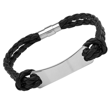 Sort læderarmbånd 21 cm  - Mulighed for gravering