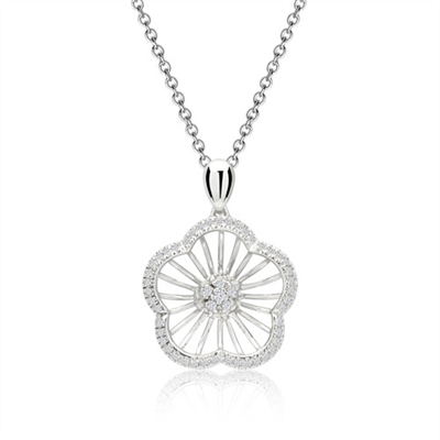 Collier i 14 kt.  Hvidguld med Blomst og Diamanter - 0,107 ct.