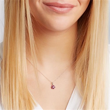 Collier i 14 kt. Hvidguld med Rubin og Diamanter - 0,025 ct.