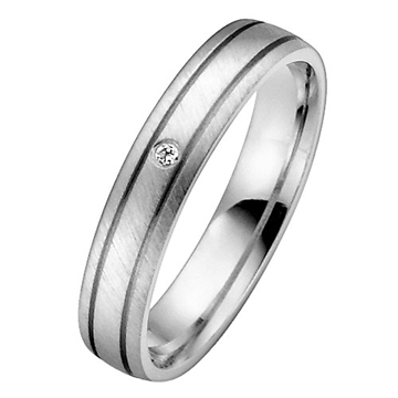 BARTOLI First vielsesring i 14 kt. Hvidguld med Diamant - 4,0 mm