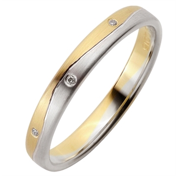 Vielsesring i Palladium og 8 kt. Guld med Diamanter - 3 mm 