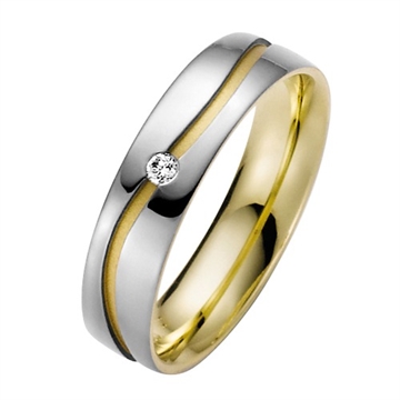 Vielsesring i Palladium og Guld med Diamant 0,03 ct. - 5 mm