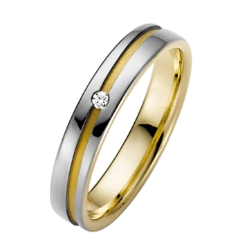 Vielsesring i Palladium og 8 kt. Guld med Diamant - 4 mm