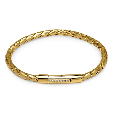 Gyldent læderarmbånd med zirkonia – 19 cm