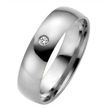 BARTOLI Classic vielsesring i 14 kt. Hvidguld med Diamant - 5,0 mm