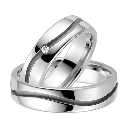 Vielsesringe i Palladium med Diamant 0,03 ct.