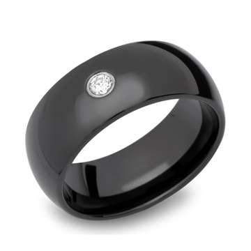 Sort vielsesring i Tungsten med Zirkonia - 8 mm