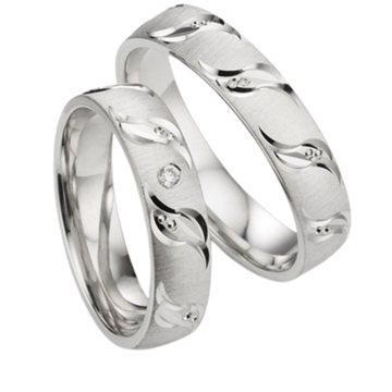 Vielsesringe i Hvidguld med Diamant 0,03 ct. - 5 mm