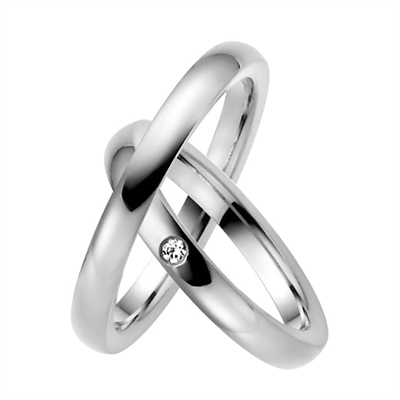 Vielsesringe i Palladium med Diamant - 0,03 ct.