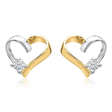 Ørestikker i 14 kt. Guld & Hvidguld med Hjerter of Diamanter 0,028 ct