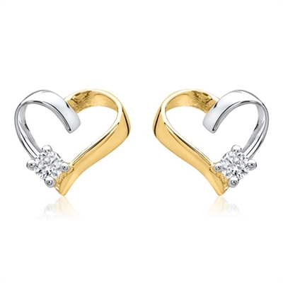 Ørestikker i 14 kt. Guld & Hvidguld med Hjerter of Diamanter 0,028 ct