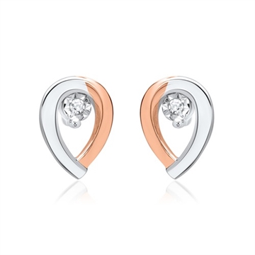Ørestikker i 14 kt. Rosaguld og Hvidguld med Diamanter - 0,015 ct.