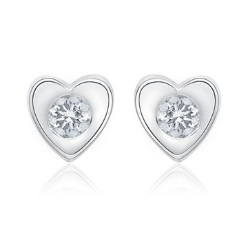 Ørestikker i 14 kt. Hvidguld med Hjerter og Diamanter - 0,10 ct.