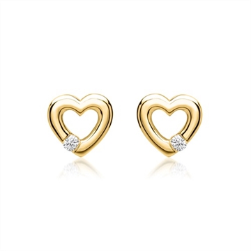 Ørestikker i 14 kt. Guld med Hjerter og Diamanter - 0,052 ct.
