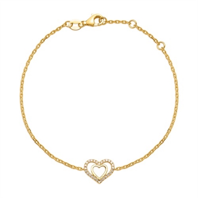 Armbånd i 18 kt. Guld med Hjerter og Diamanter - 0,08 ct.
