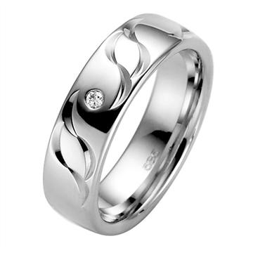 Vielsesring i Palladium med Diamant - 6 mm