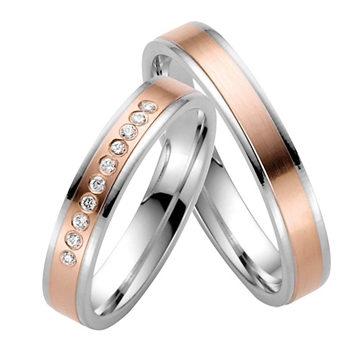 Vielsesringe i Rosaguld og Hvidguld med Diamanter 0,10 ct